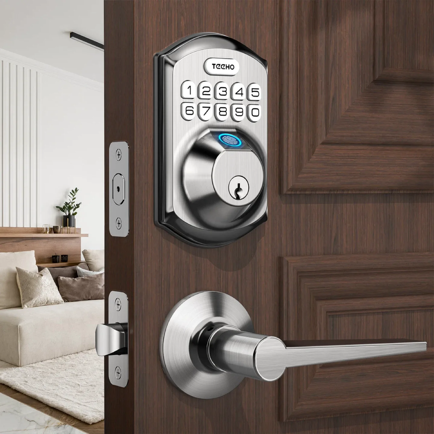 TECHO TEE002L Digital Fingerprint Keypad Deadbolt with Lever image indicator(6)