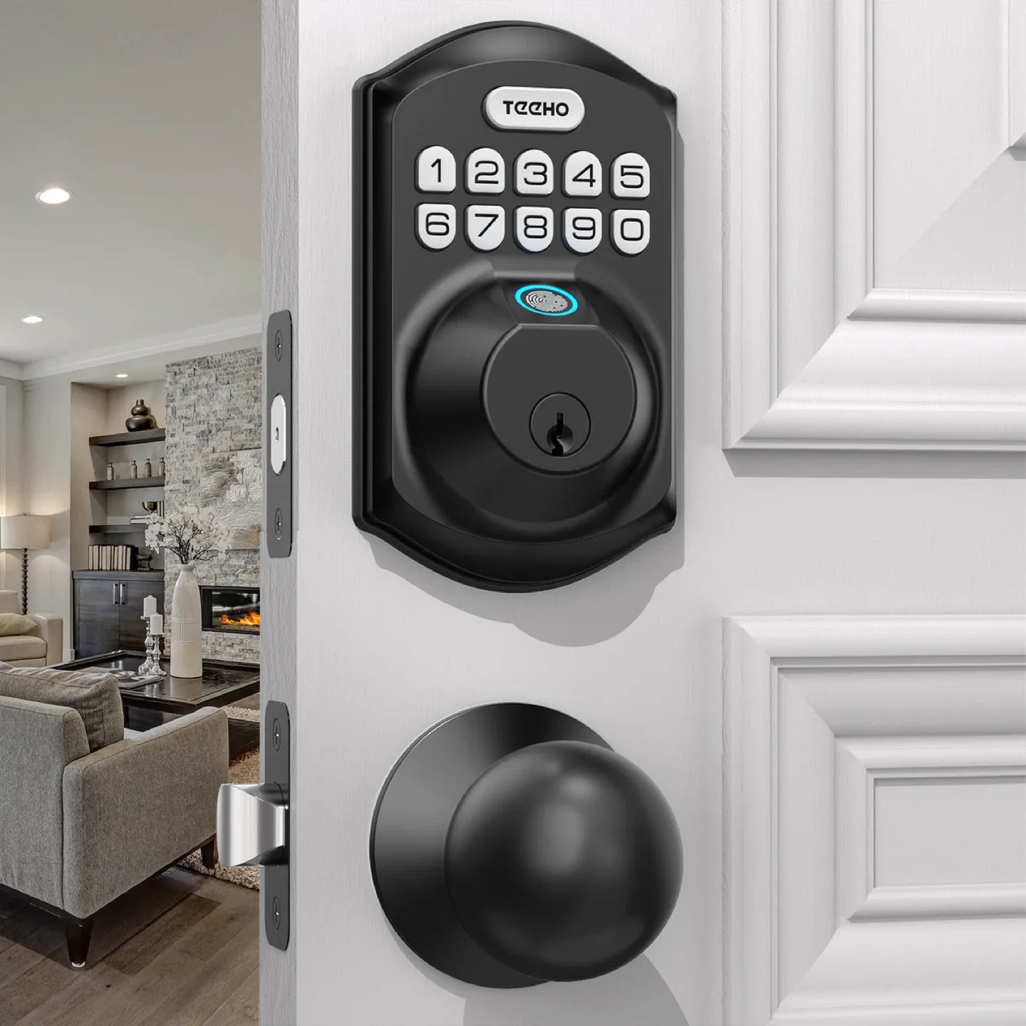 TEEHO TEE002K Digital Fingerprint Keypad Deadbolt with Knob image indicator(6)