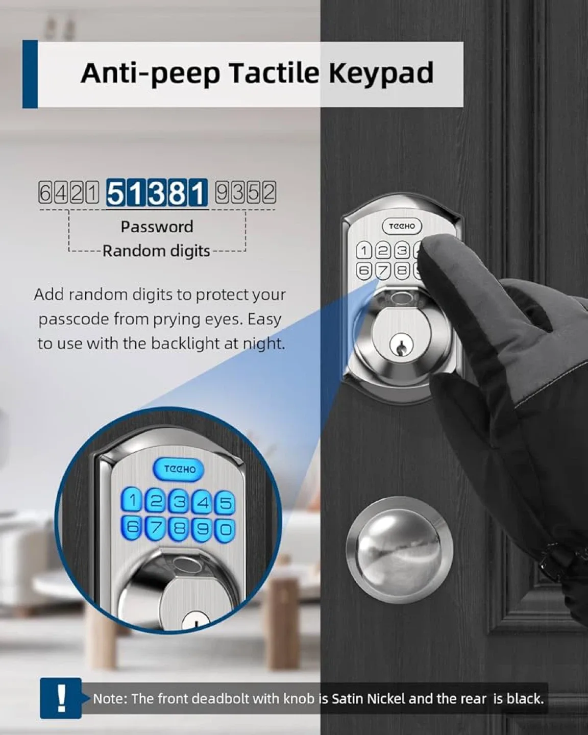 TEEHO TEE002K Digital Fingerprint Keypad Deadbolt with Knob image indicator(4)