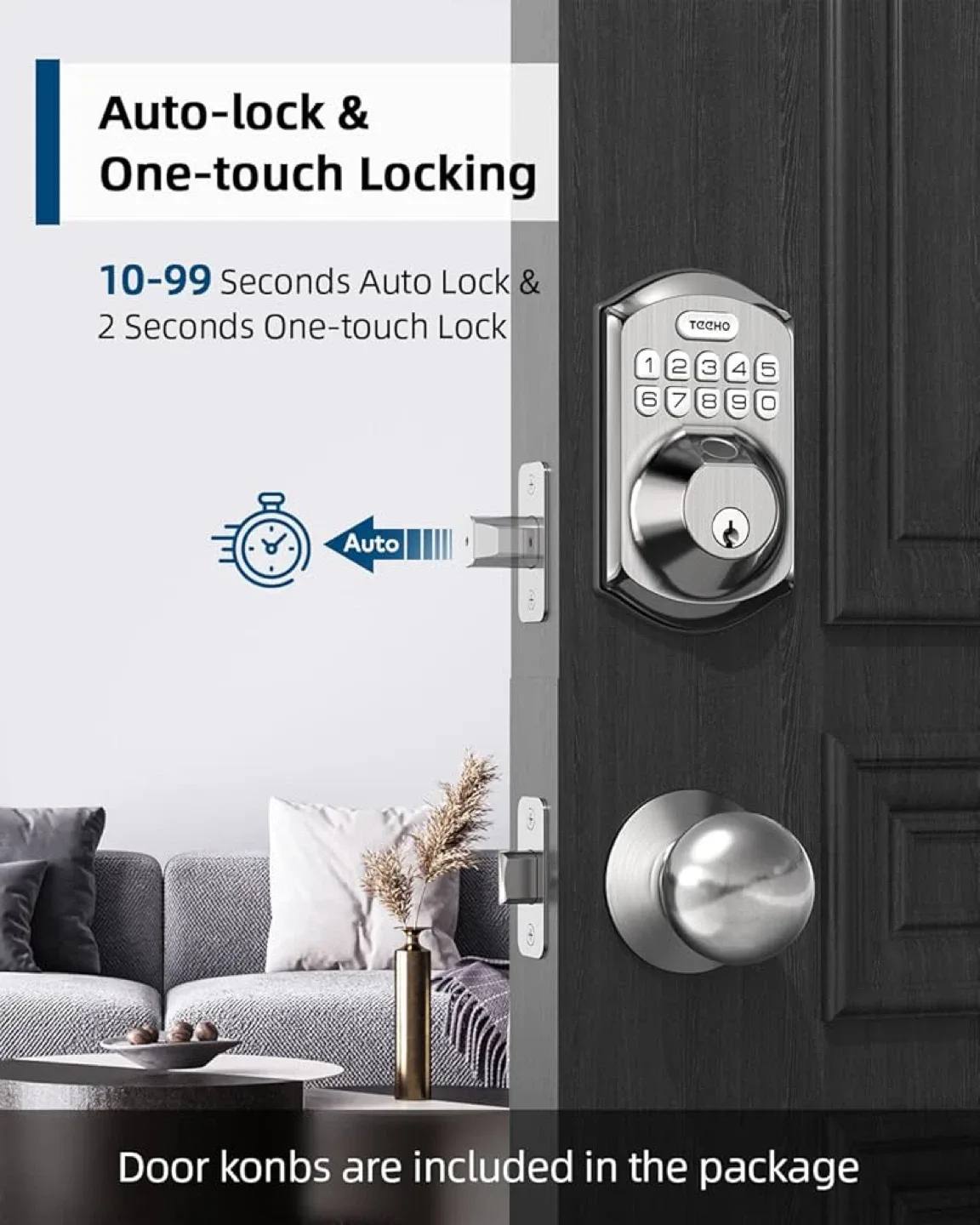 TEEHO TEE002K Digital Fingerprint Keypad Deadbolt with Knob image indicator(3)