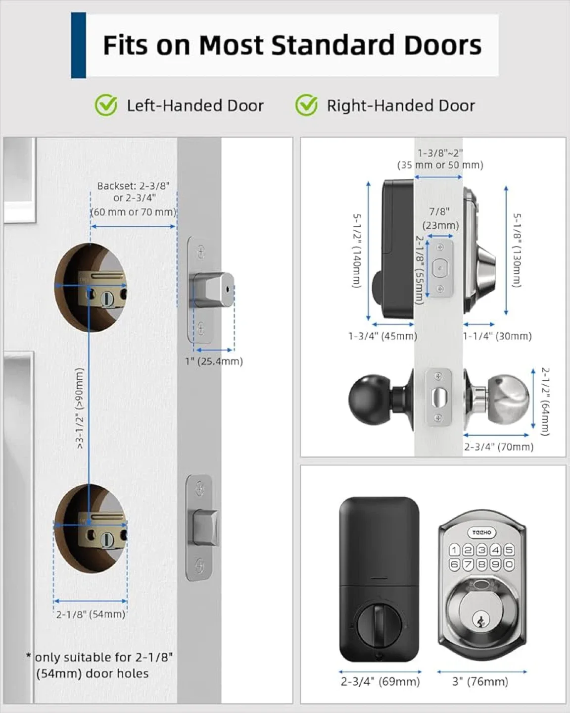 TEEHO TEE002K Digital Fingerprint Keypad Deadbolt with Knob image indicator(7)