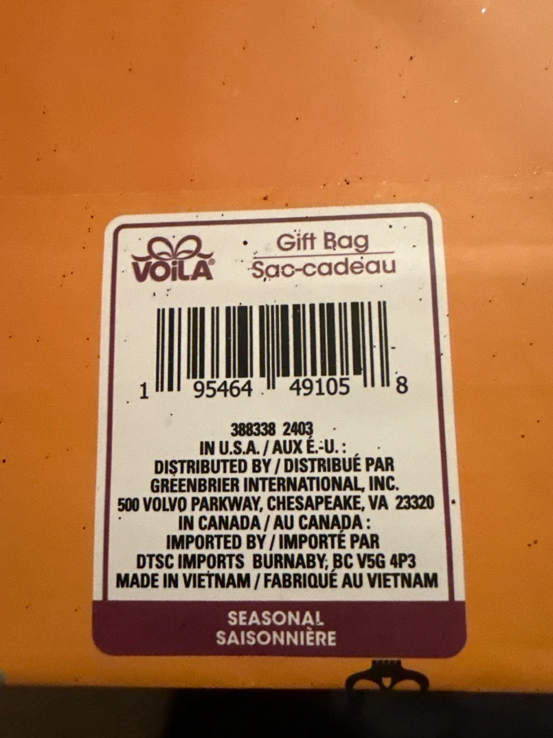 Halloween Gift Bag - Orange with Skull Design image indicator(2)