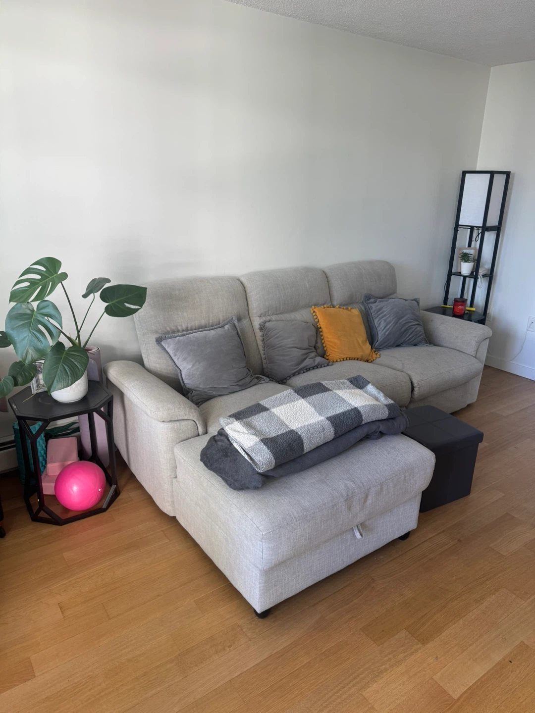 Beige Sectional Sofa with Storage Ottoman