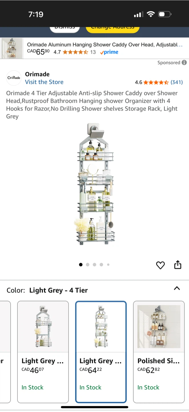 Orimade 4-Tier Adjustable Anti-Slip Shower Caddy