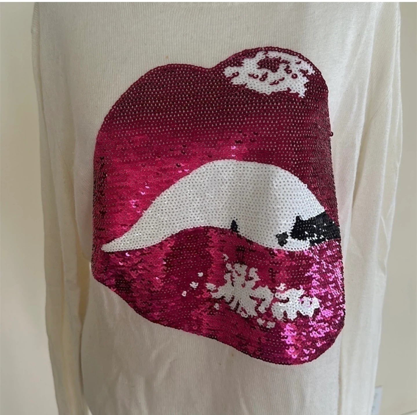 Wildfox Lips Sequin Cream Sweater - photo 3