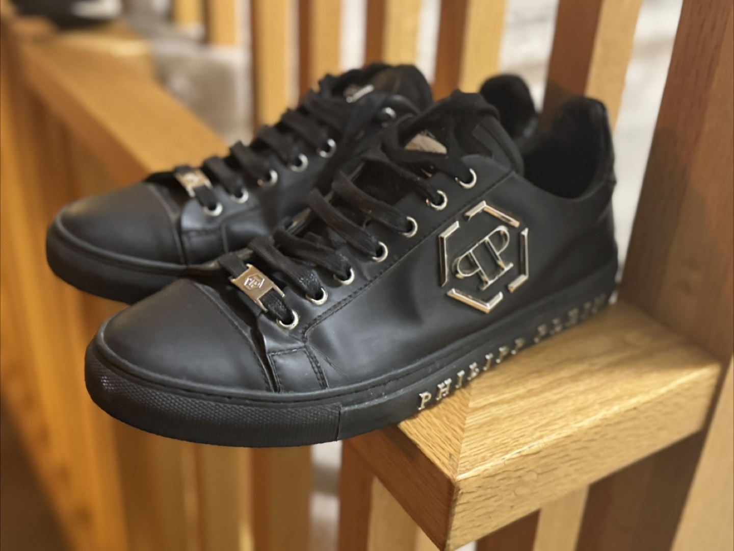 Philipp Plein Black Leather Sneakers