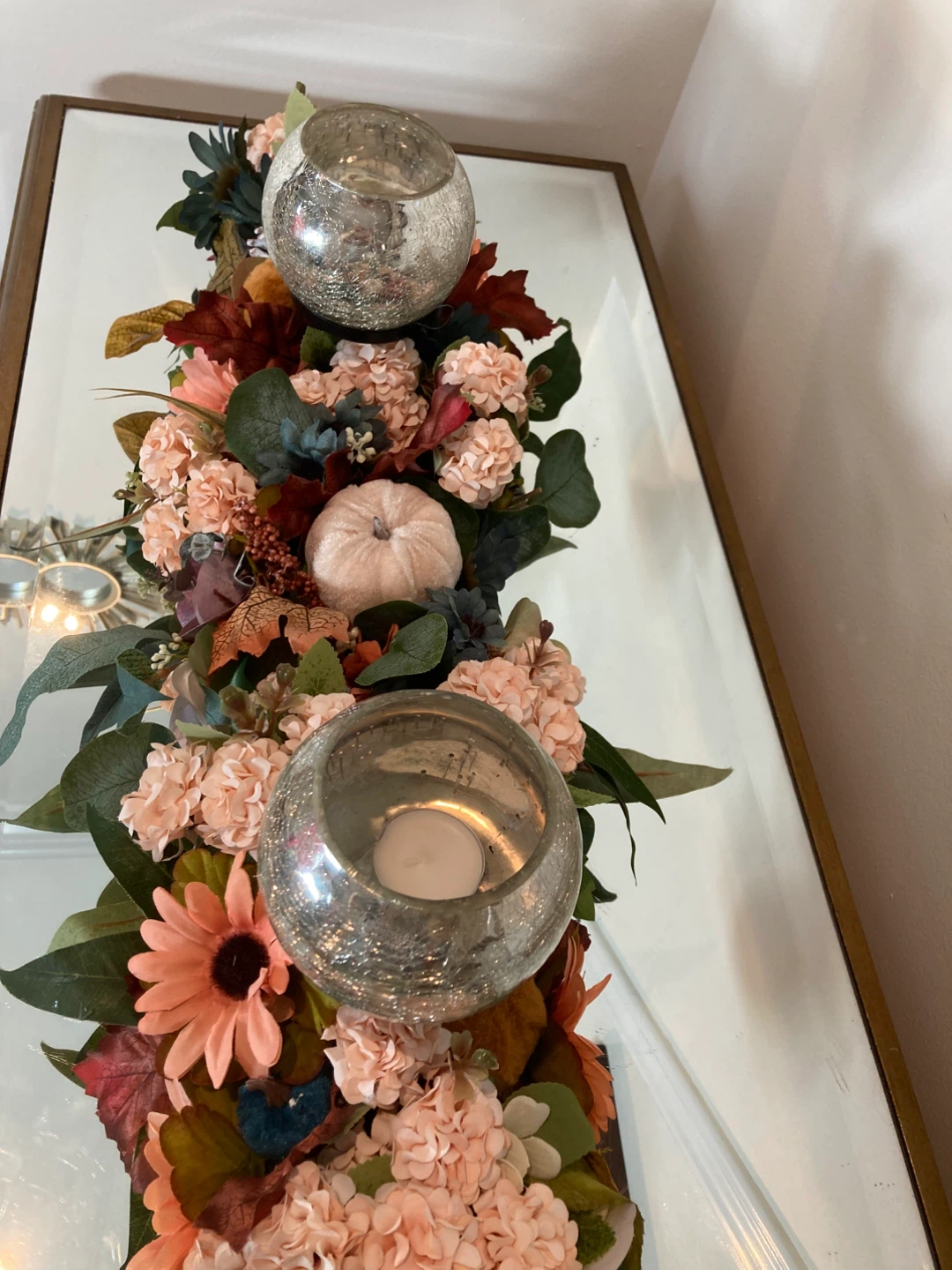 Fall Floral Table Runner with Candle Holders