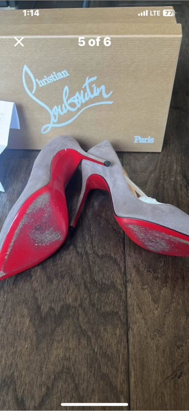 Christian Louboutin Grey Suede Heels Size 37.5 image indicator(4)