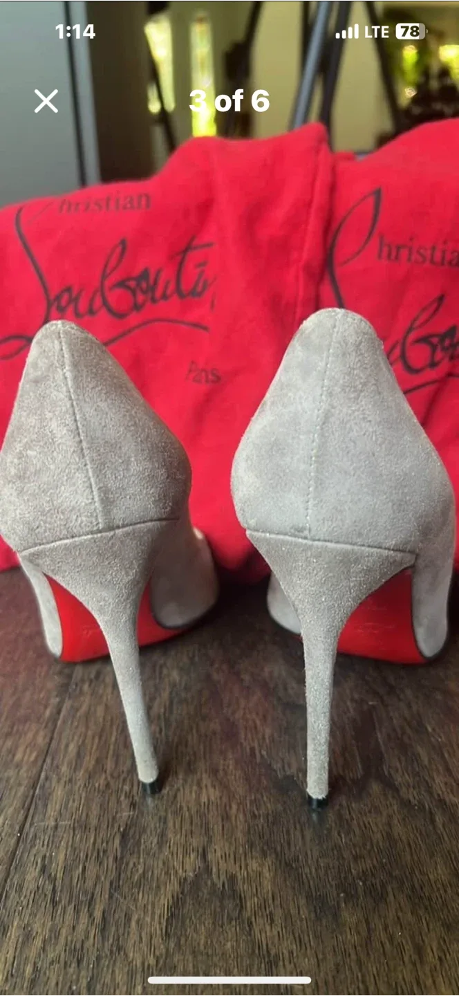 Christian Louboutin Grey Suede Heels Size 37.5 image indicator(2)