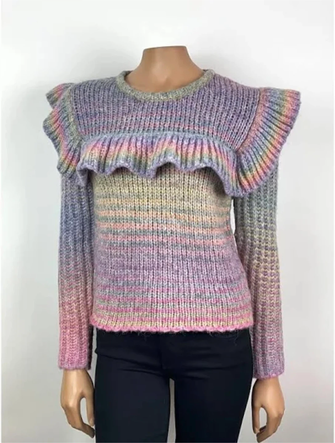 LoveShackFancy Ruffle Rainbow Knit Sweater