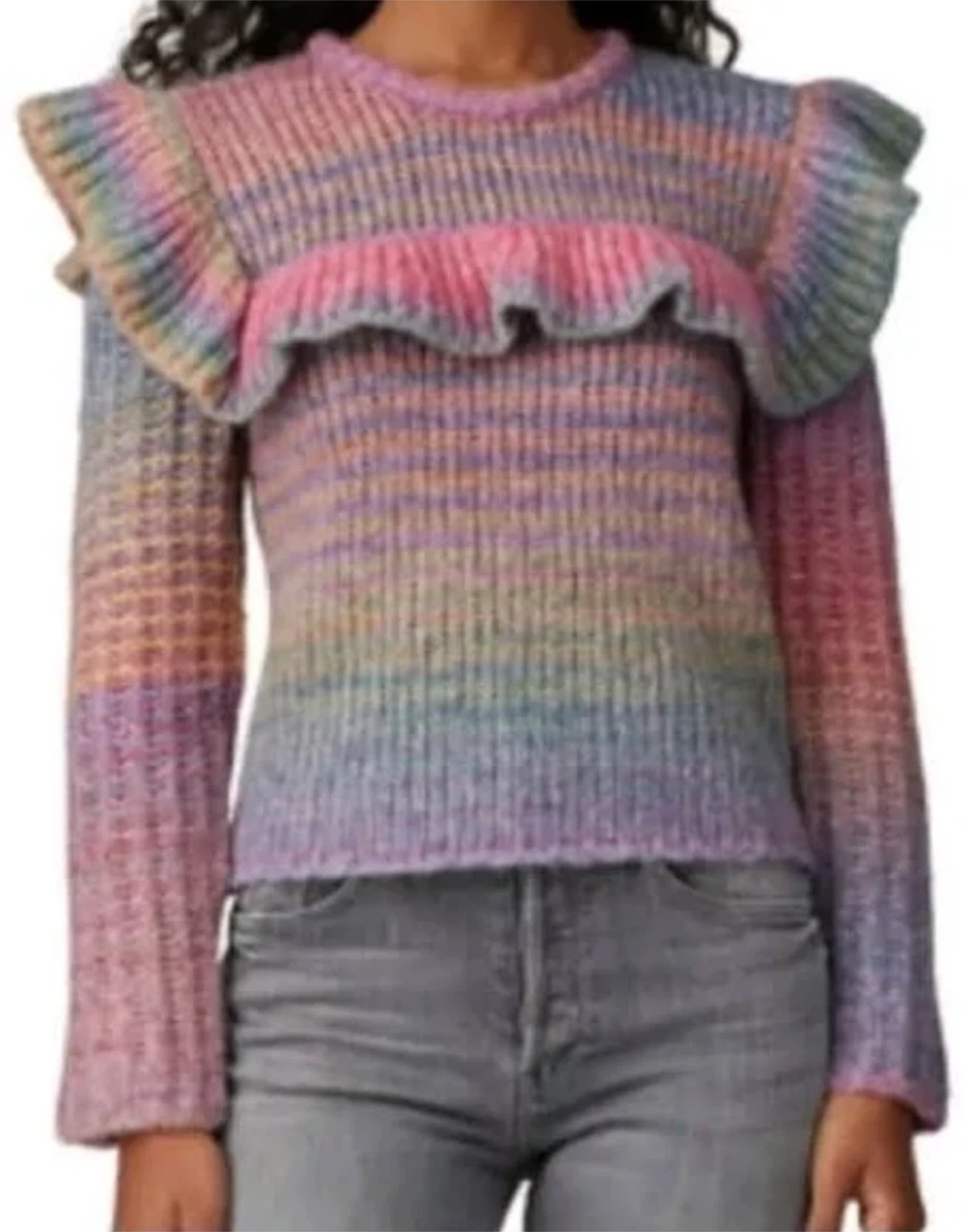 LoveShackFancy Ruffle Rainbow Knit Sweater - photo 4