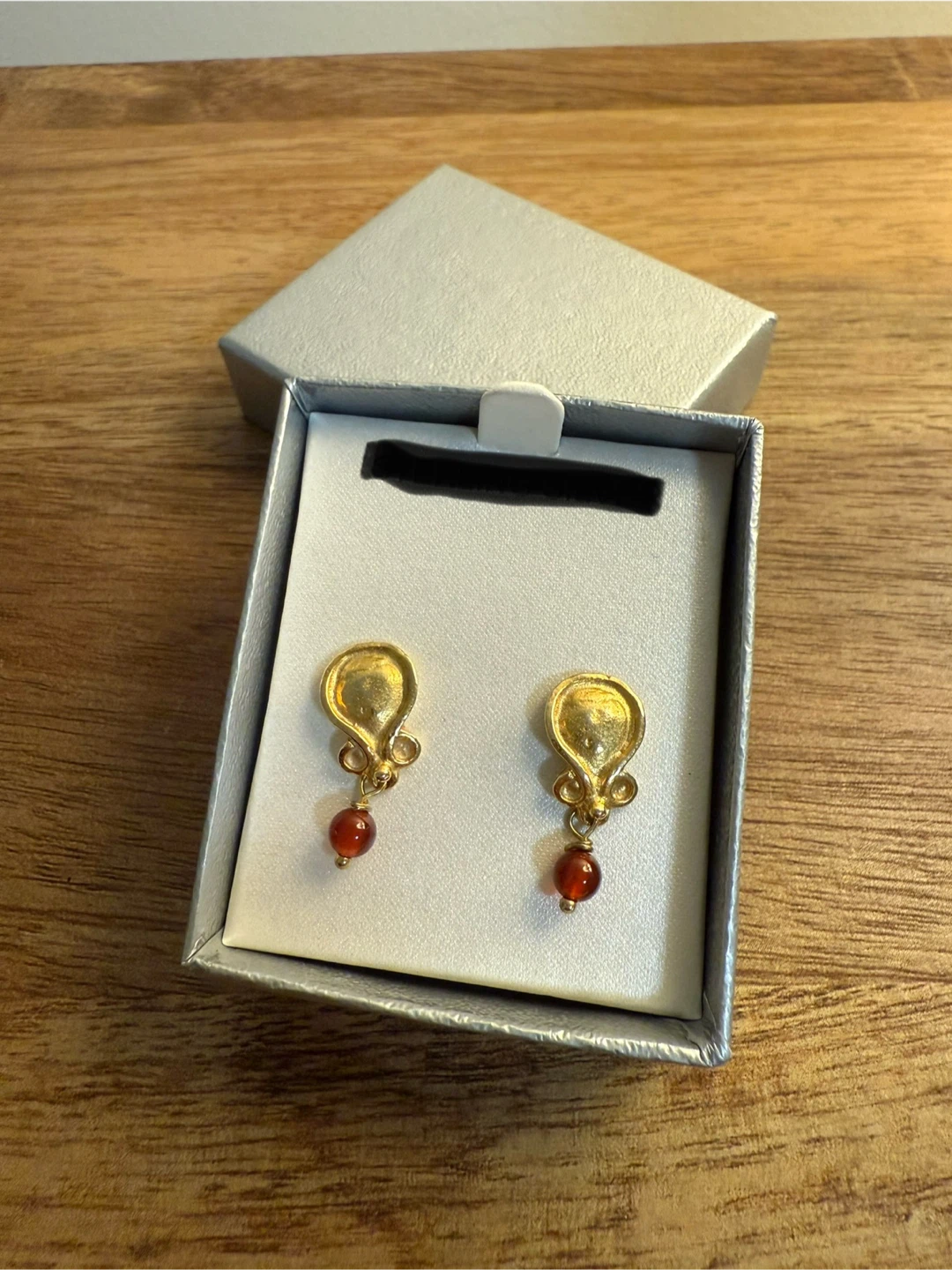 Gold Earrings with Red Stone