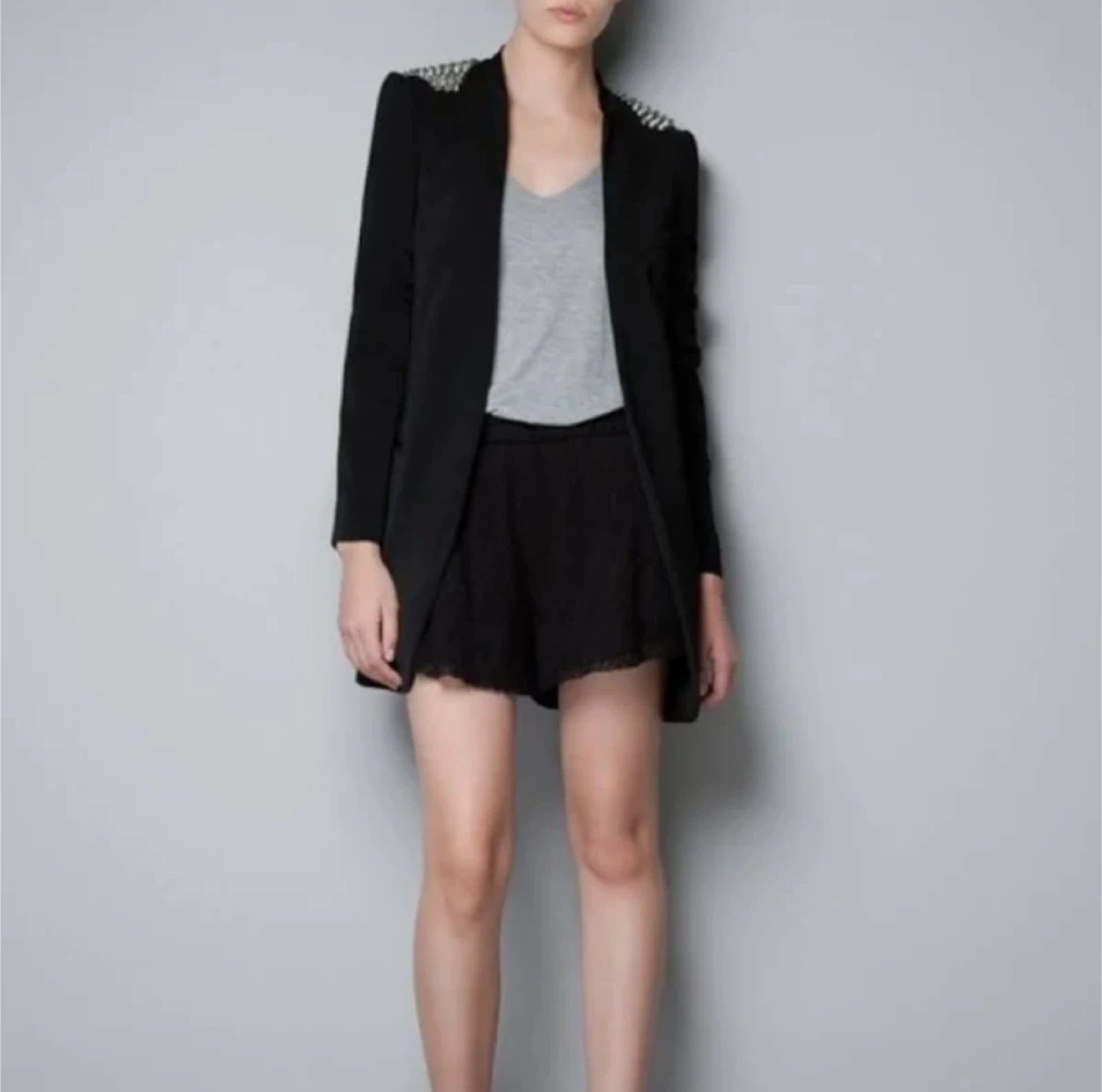 Zara Basic Black Studded Blazer - Size XS - photo 2