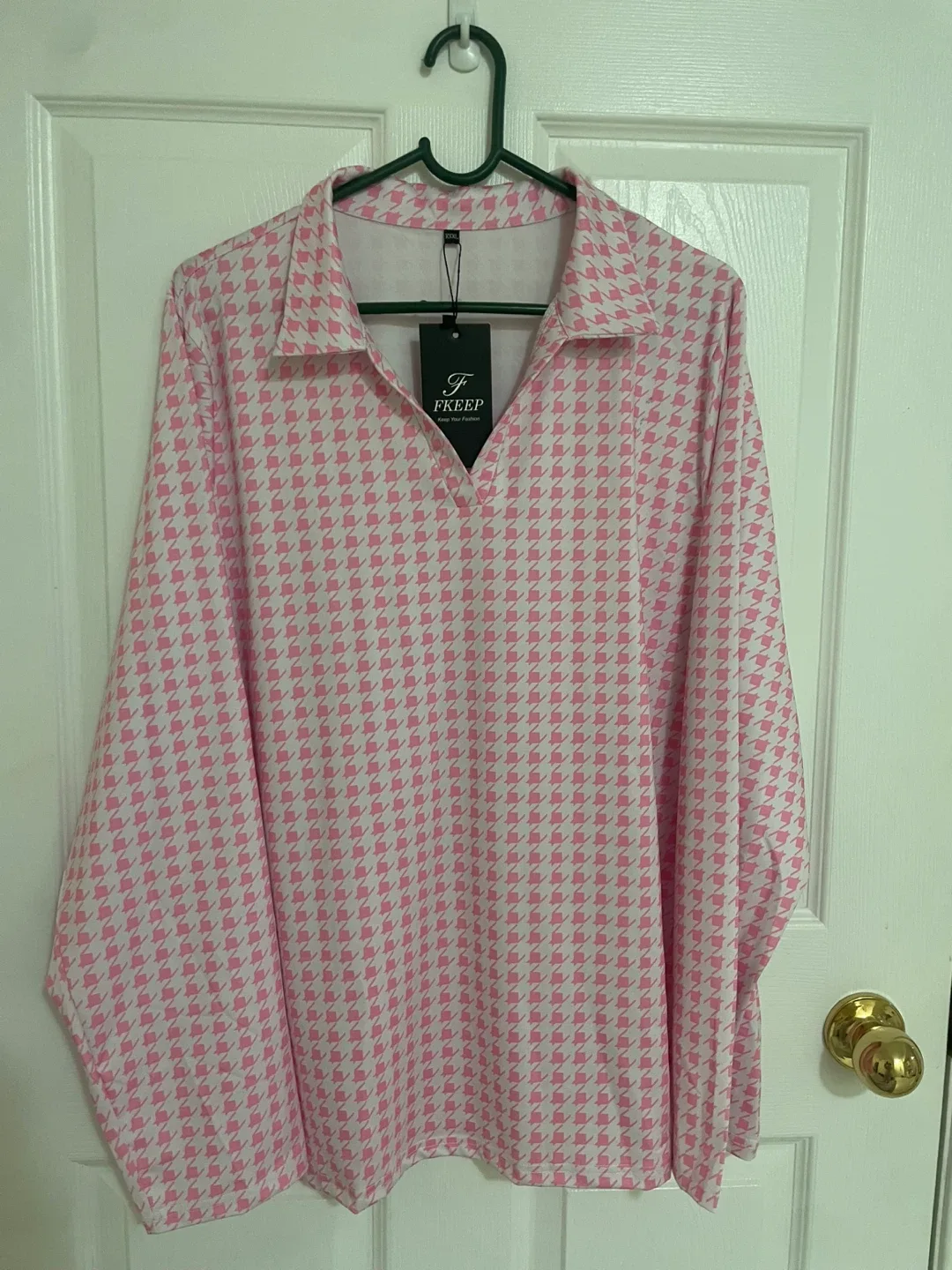 Fkeep Pink Houndstooth Blouse - XXXL image indicator(2)