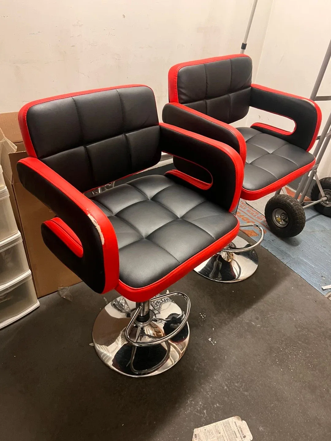 Pair of Red & Black Swivel Bar Stools thumbnail