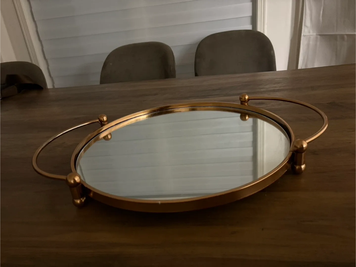 Coffee table centerpiece Gold Tone Oval Vanity Tray image indicator(2)