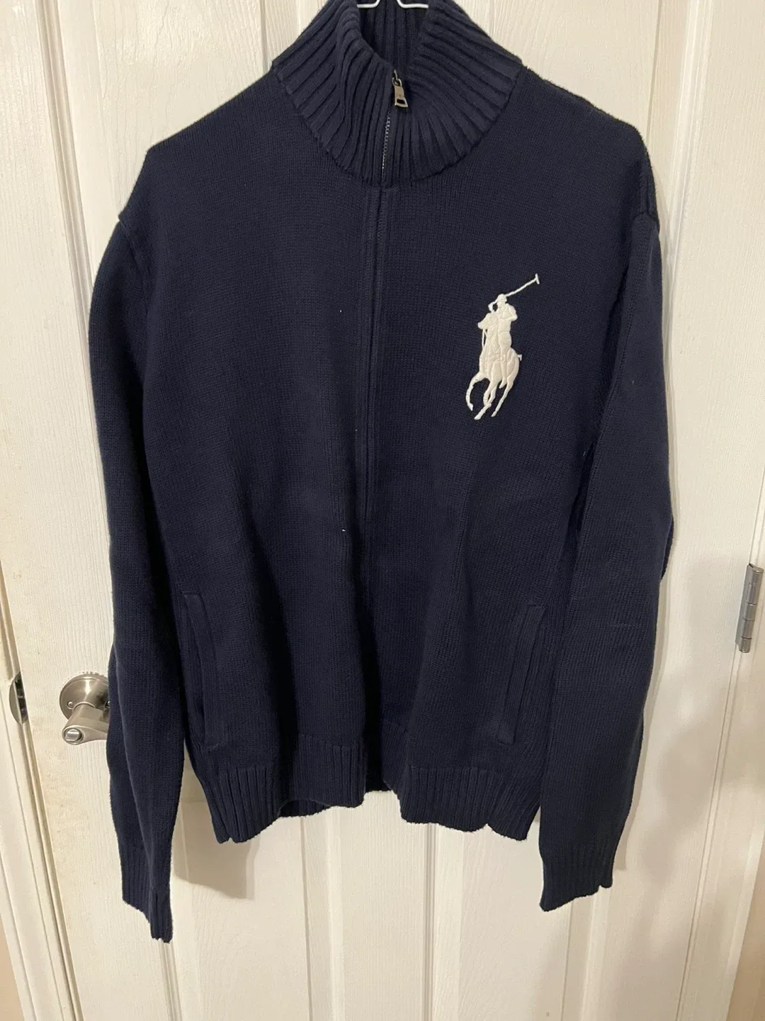 Ralph Lauren Navy Blue Knit Zip Up Sweater image indicator(3)