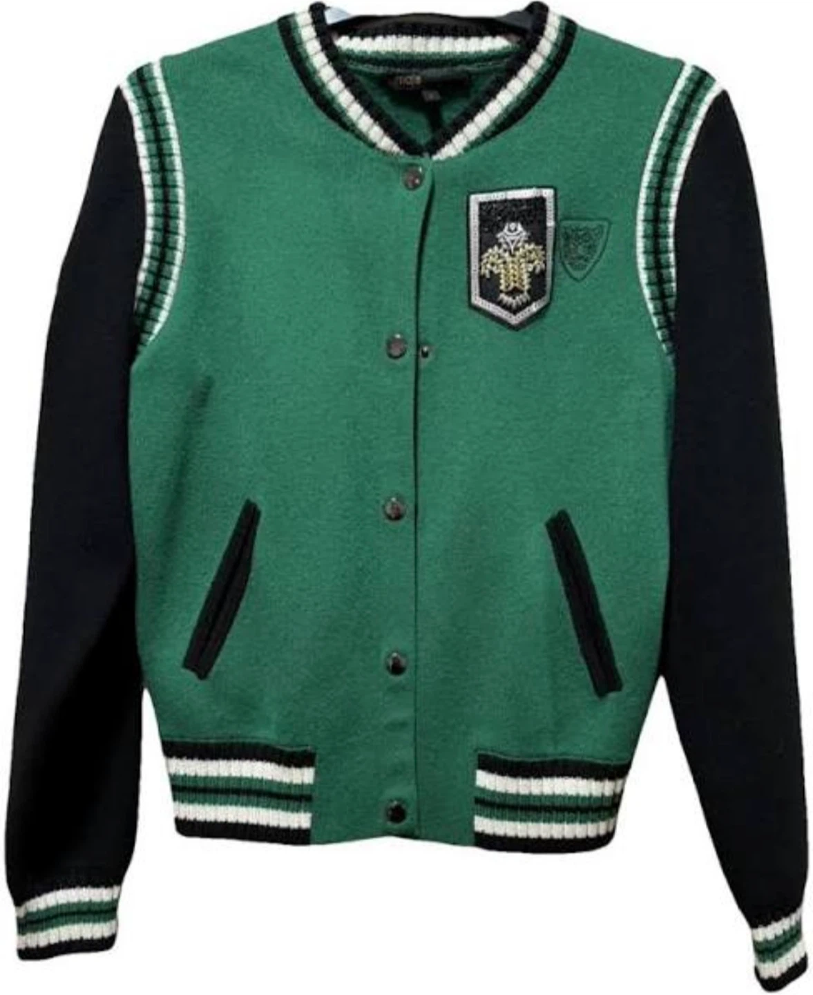 Maje Green & Black Varsity Jacket
