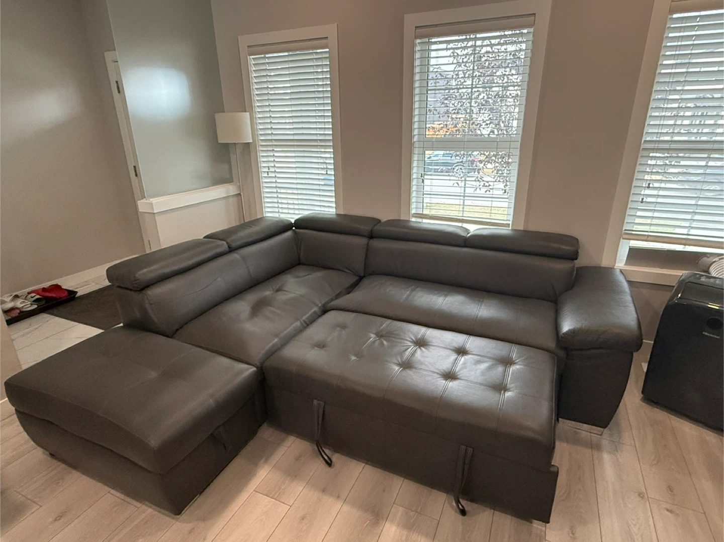 Grey Leather Sectional Sofa with Ottoman - photo 4