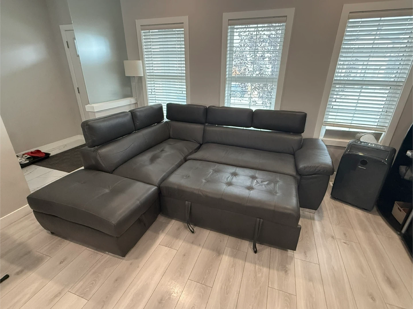 Grey Leather Sectional Sofa with Ottoman - photo 3