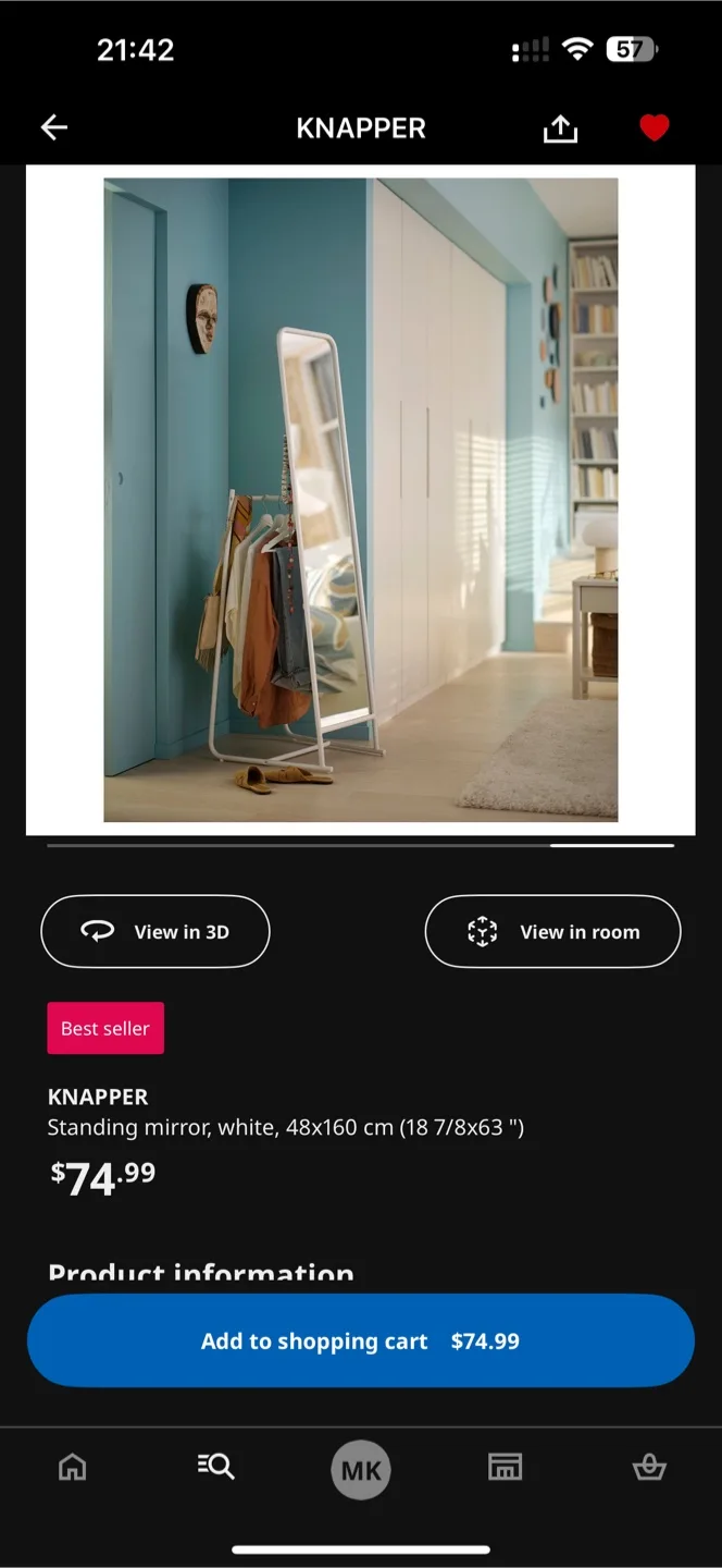 IKEA KNAPPER Standing Mirror, White image indicator(2)