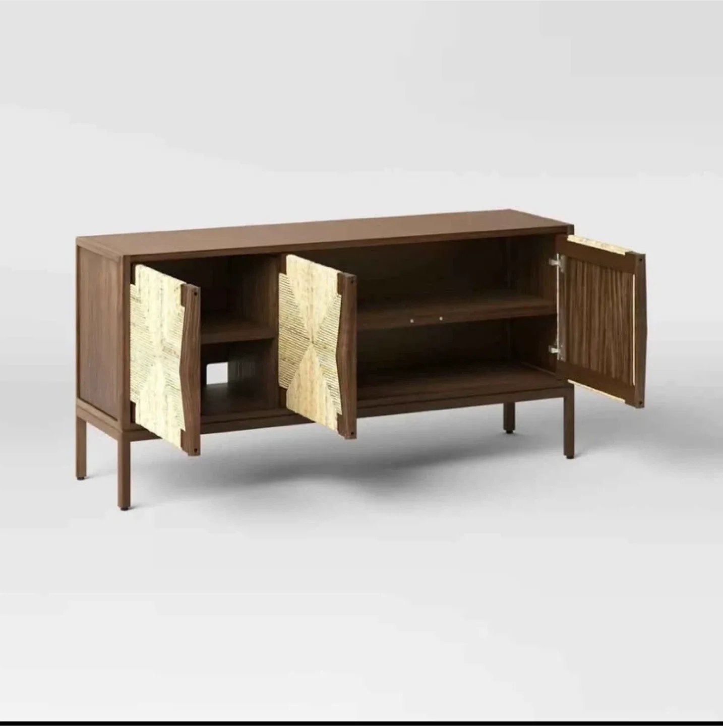 New Threshold Wood and Rattan Media Stand Entertainment Centre image indicator(3)