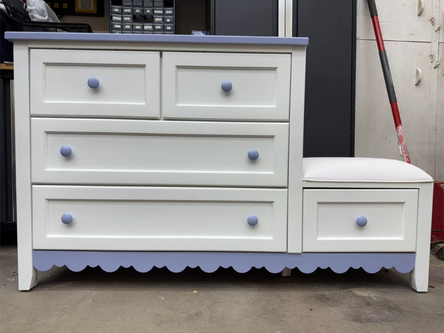Kids White Dresser with Bench