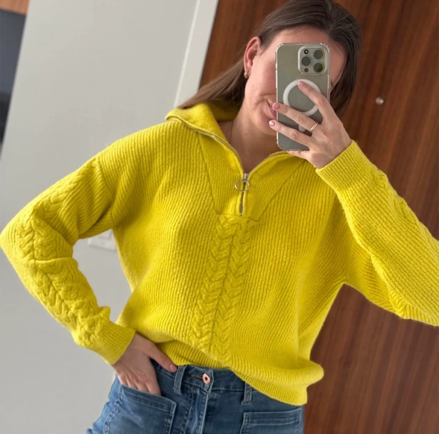 Yellow Knit Quarter-Zip Pullover thumbnail