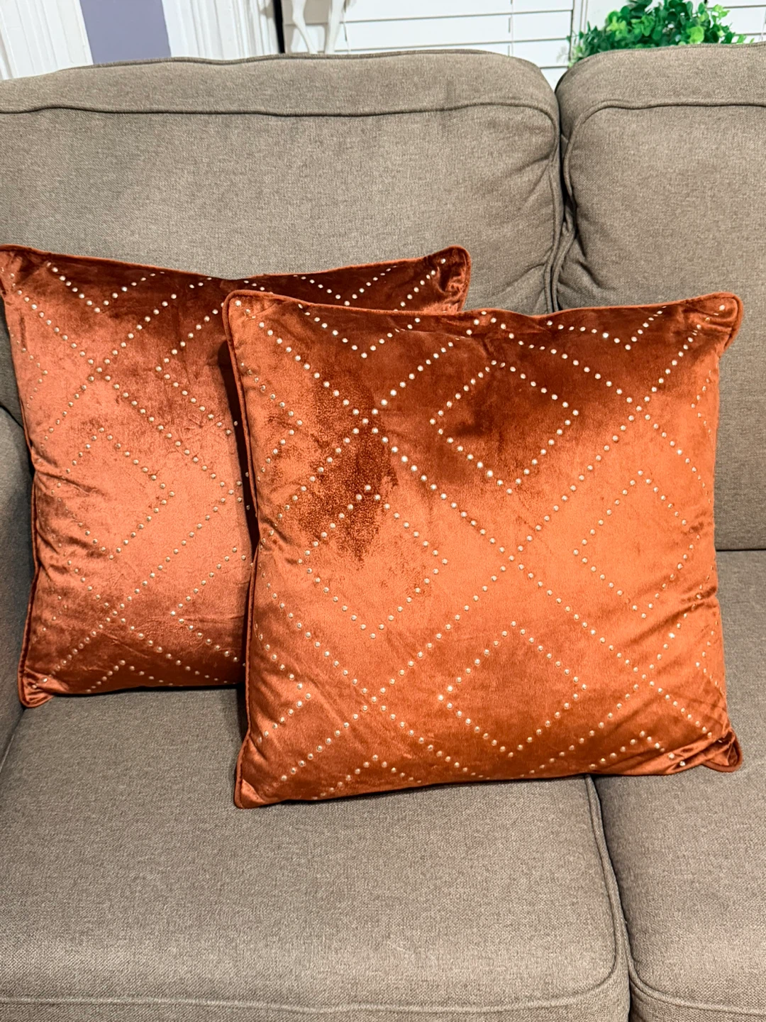 2 Orange Velvet Decorative Pillow - photo 2
