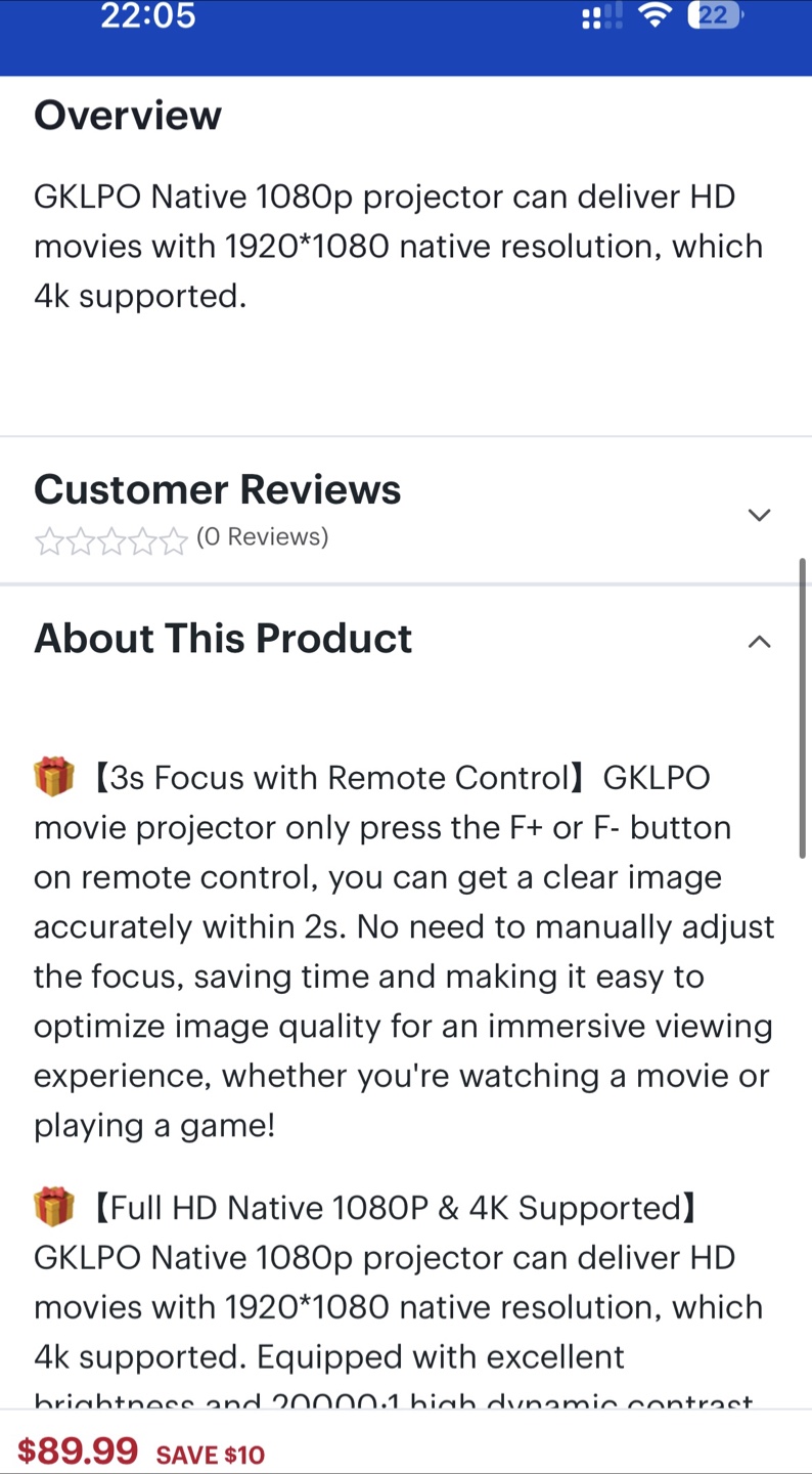 GKLPO 4K Projector Wireless/Bluetooth - photo 3
