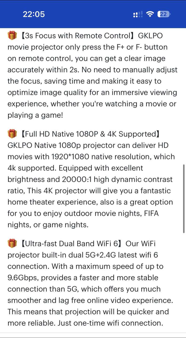 GKLPO 4K Projector Wireless/Bluetooth - photo 4