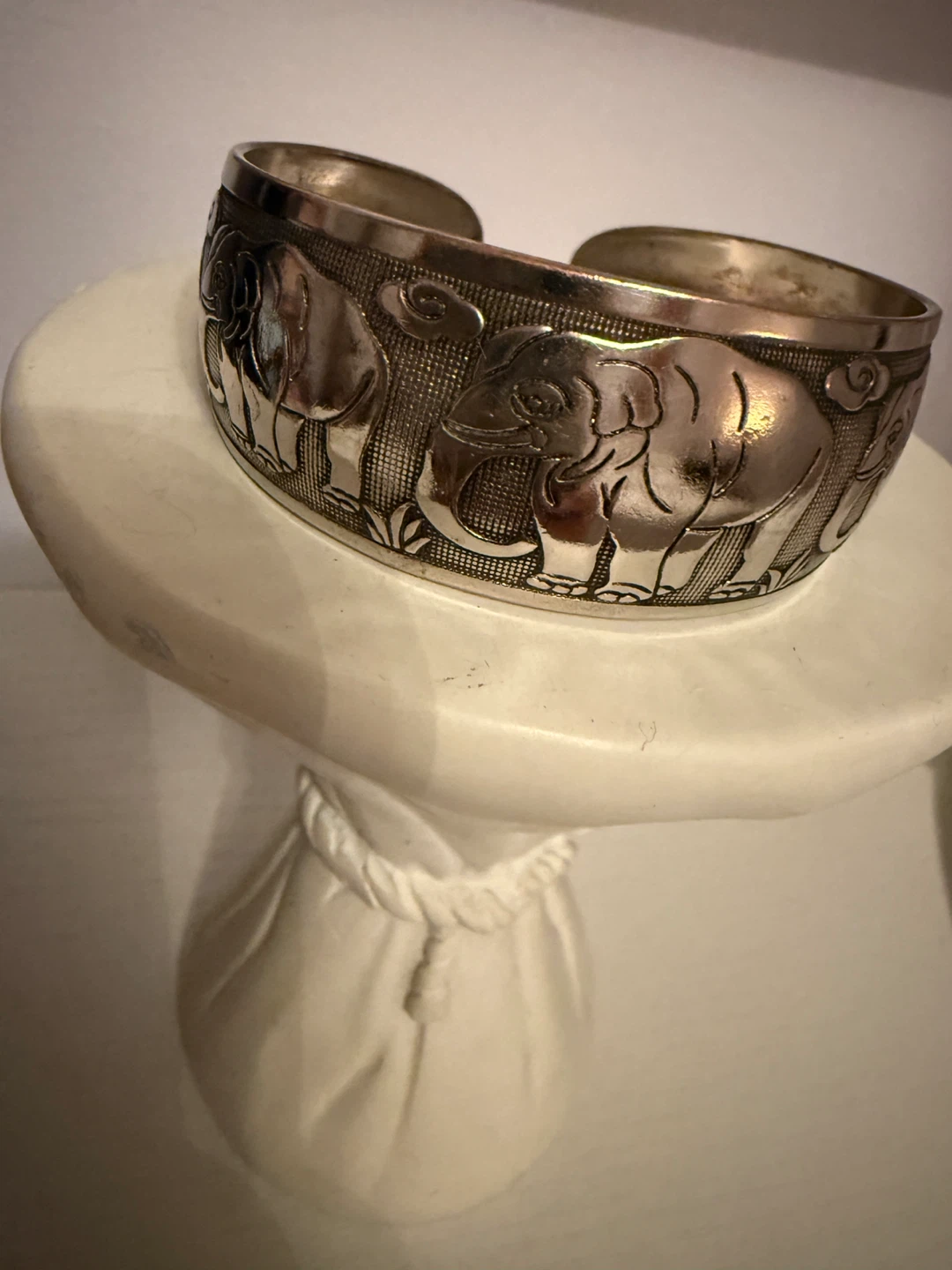 Elephant Design Silver Cuff Bracelet