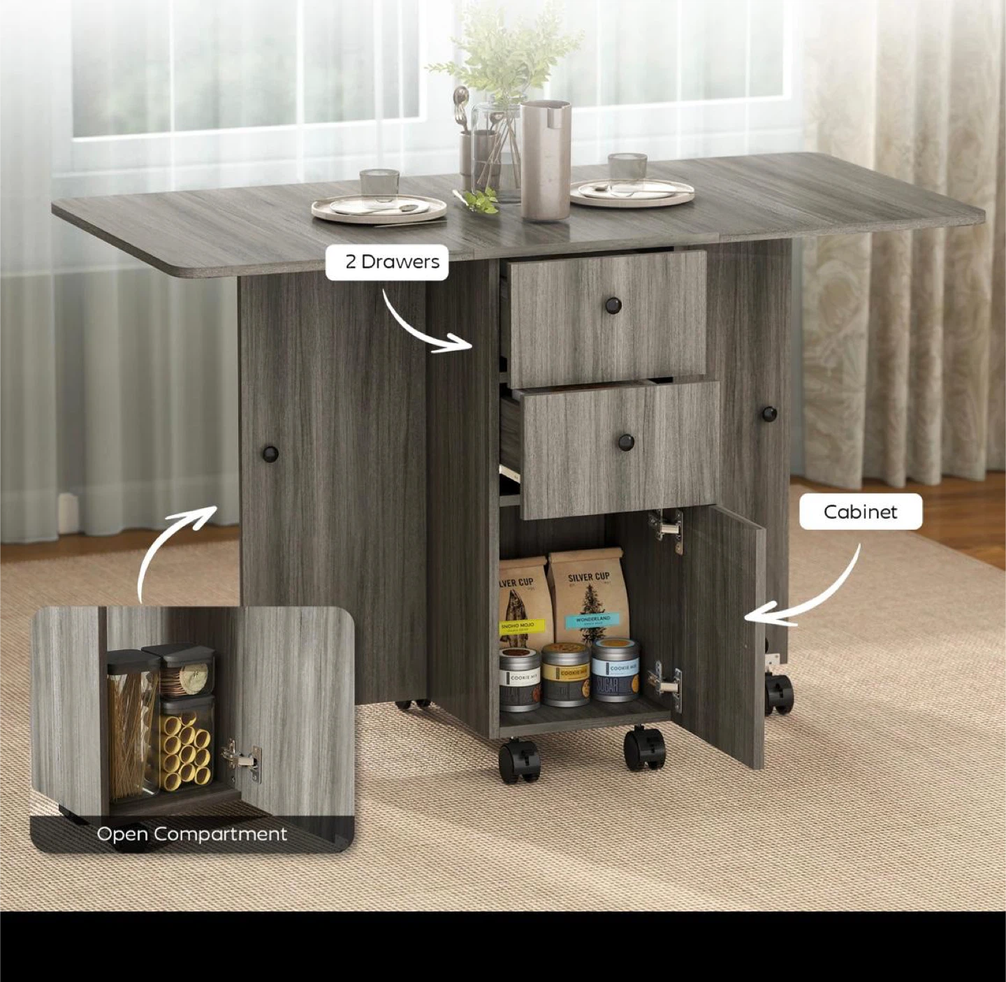 Homcom Drop Leaf Folding Dining Table - Grey