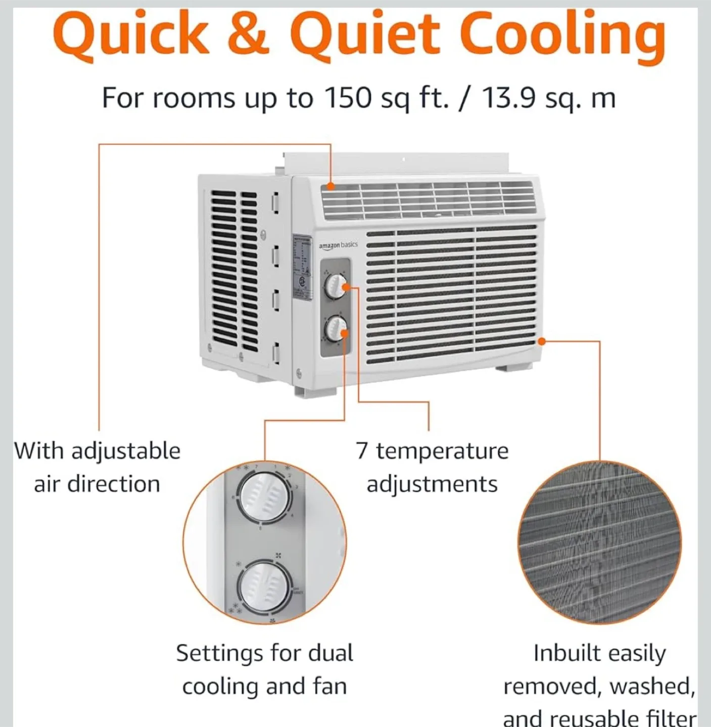 Amazon Basics 5,000 BTU Window Air Conditioner - Cools 150 sq ft image indicator(2)