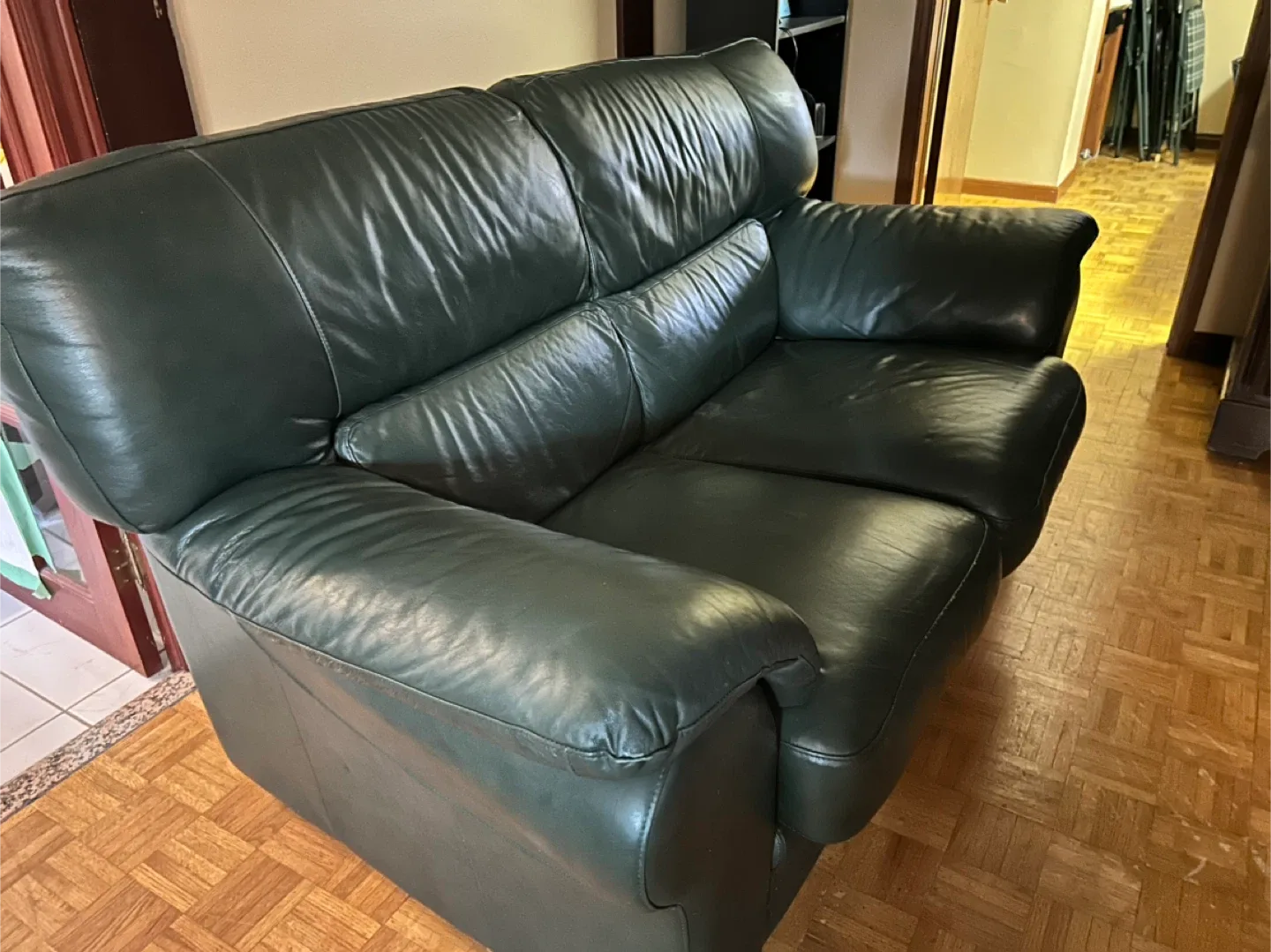 Green Genuine Premium Leather Sofa - Great Condition! image indicator(2)