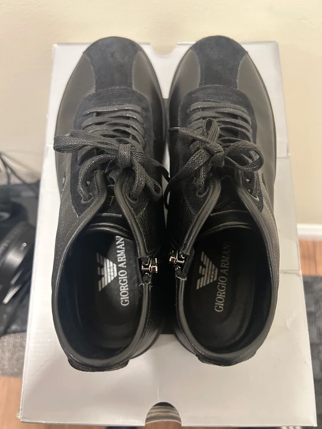 Giorgio Armani Black Leather High-Top Sneakers image indicator(2)