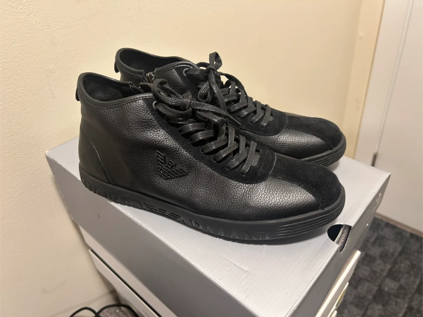 Giorgio Armani Black Leather High-Top Sneakers image indicator(4)