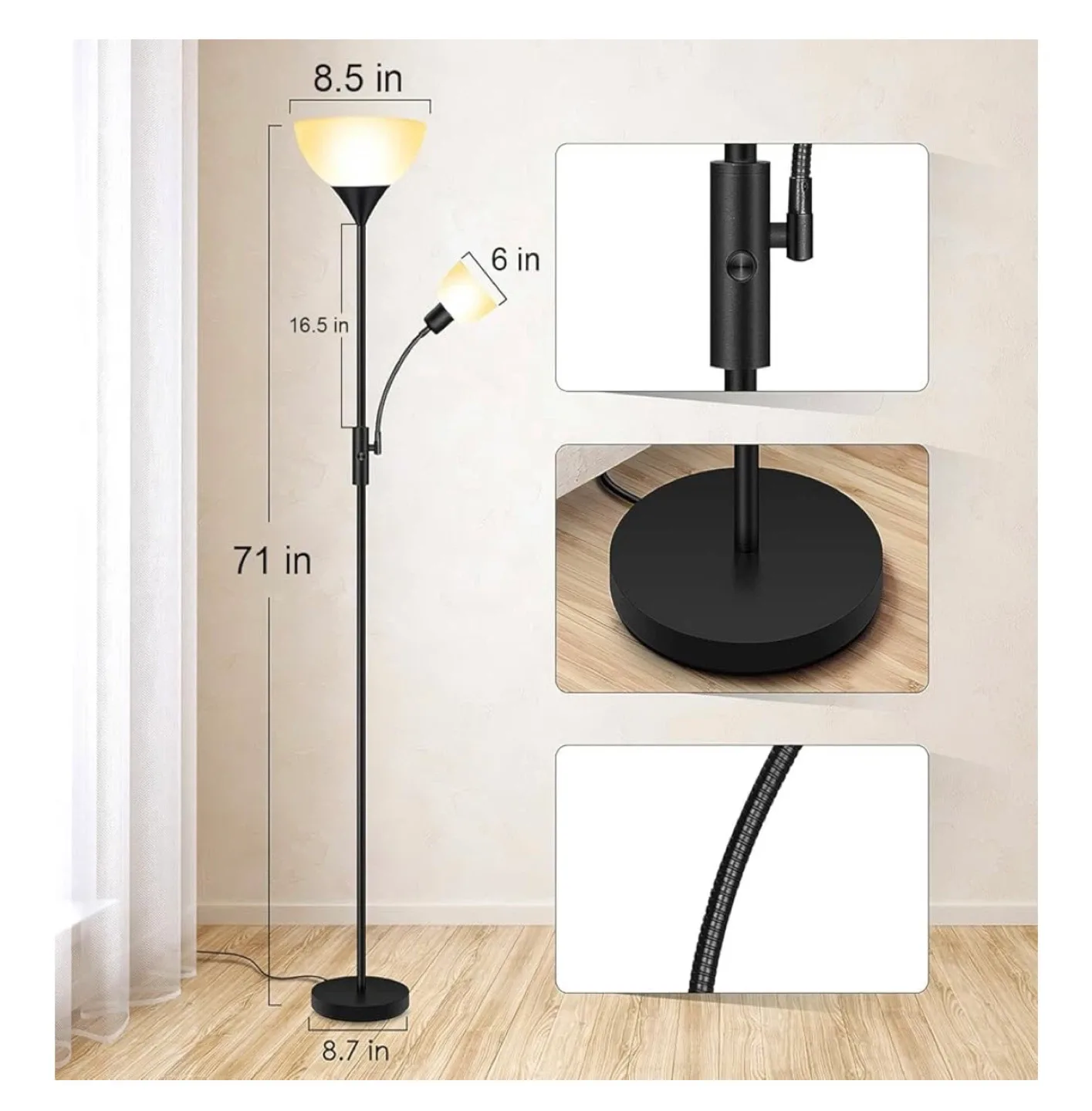 Black Floor Lamp with Reading Light image indicator(2)