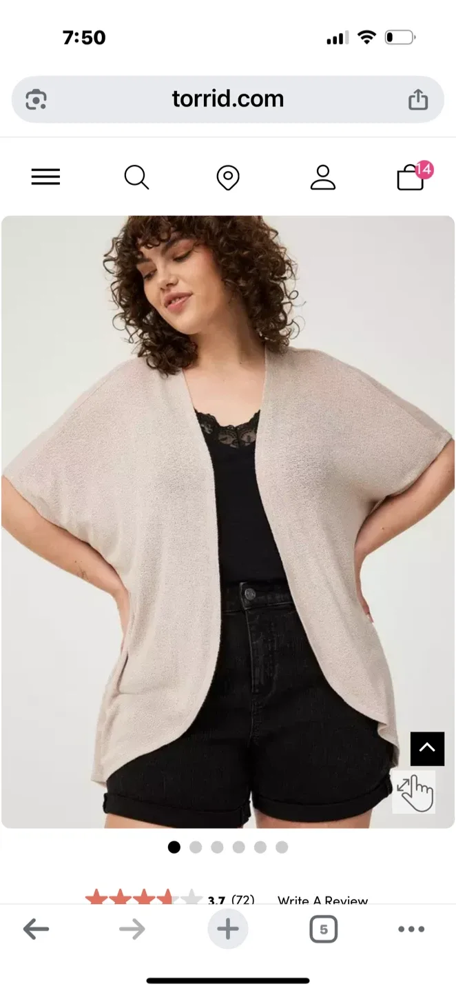 Torrid Slub Hacci Short-Sleeve Open-Front Cocoon Cardigan image indicator(3)