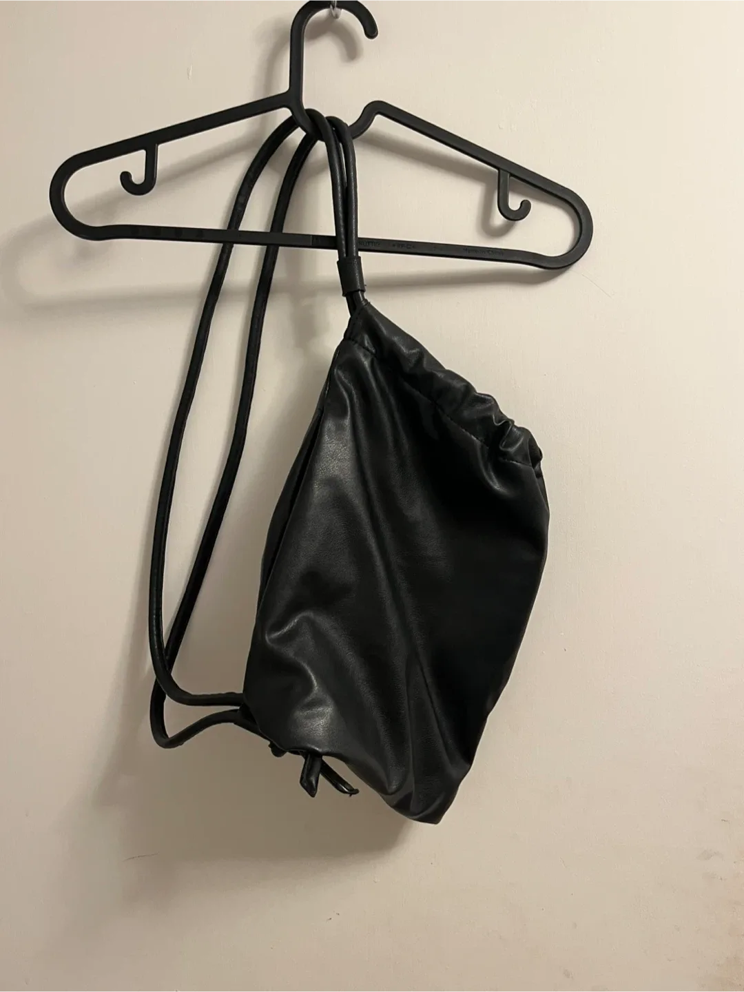 Black Leather Drawstring Backpack thumbnail
