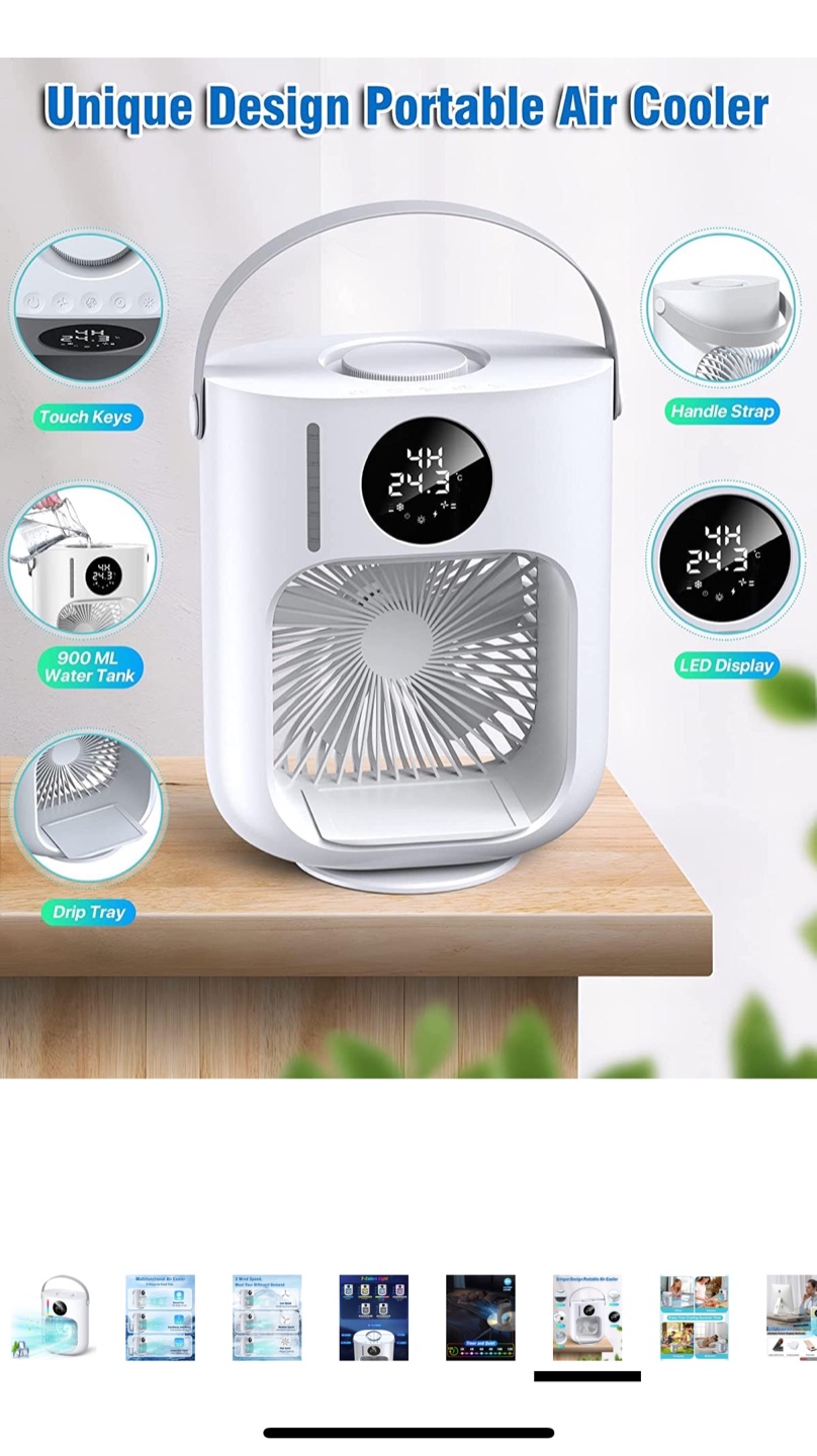 Portable Air Cooler with 7-Color Light
