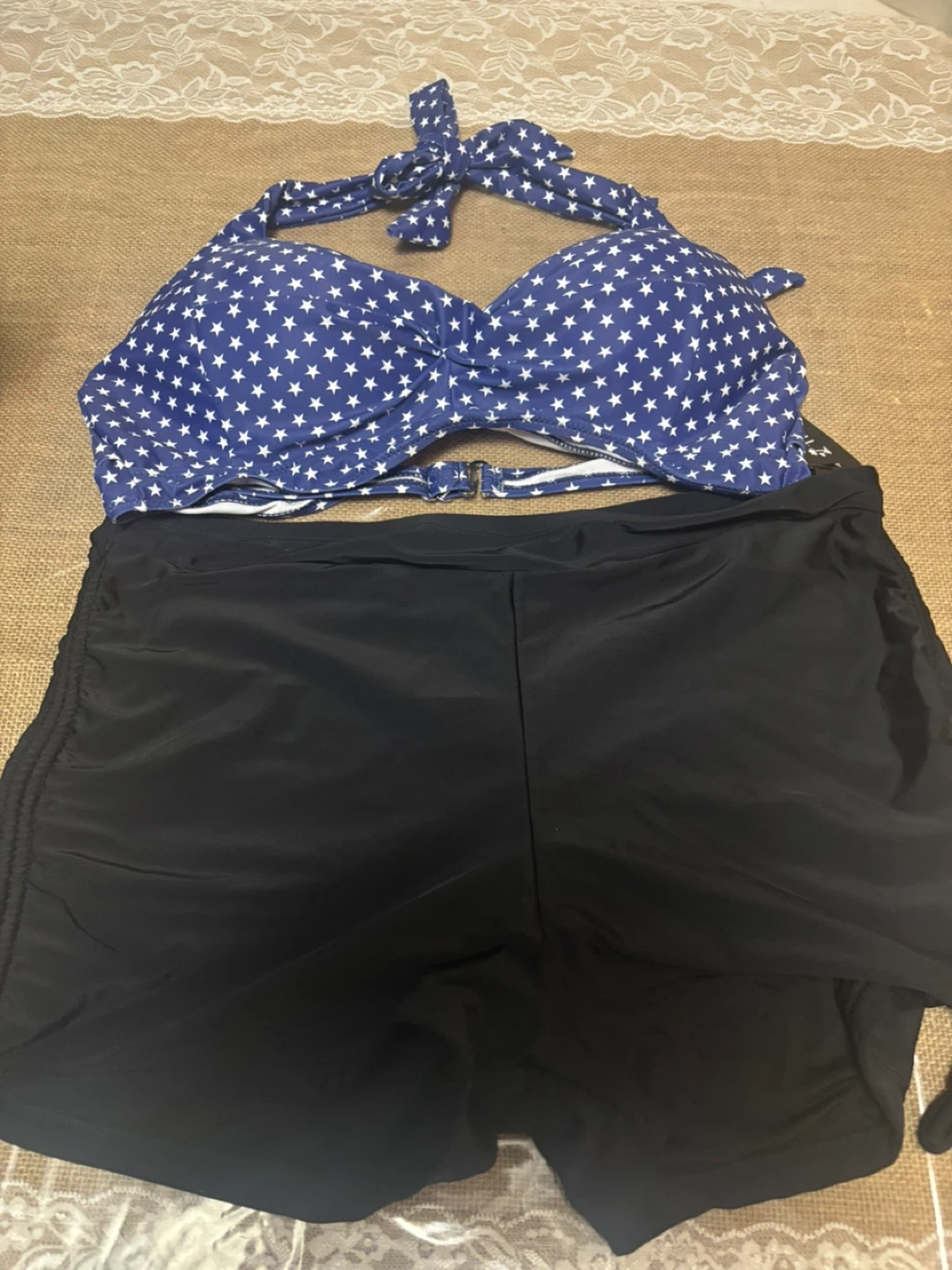 Tempt Me Swimsuit - Blue Stars, Black Bottoms - Size L - photo 2