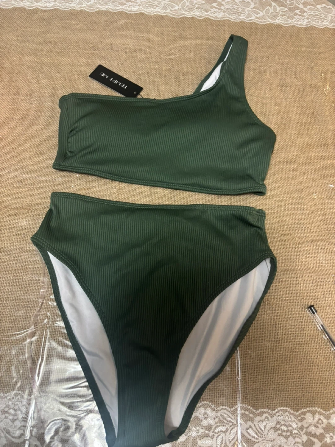 New Tempt Me Green Ribbed Bikini - Size S