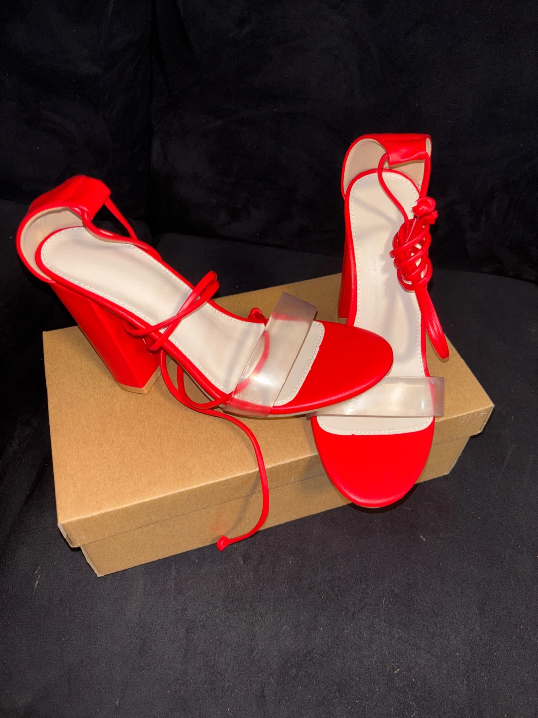 Red Lace-Up Heels, Size 6 - photo 2