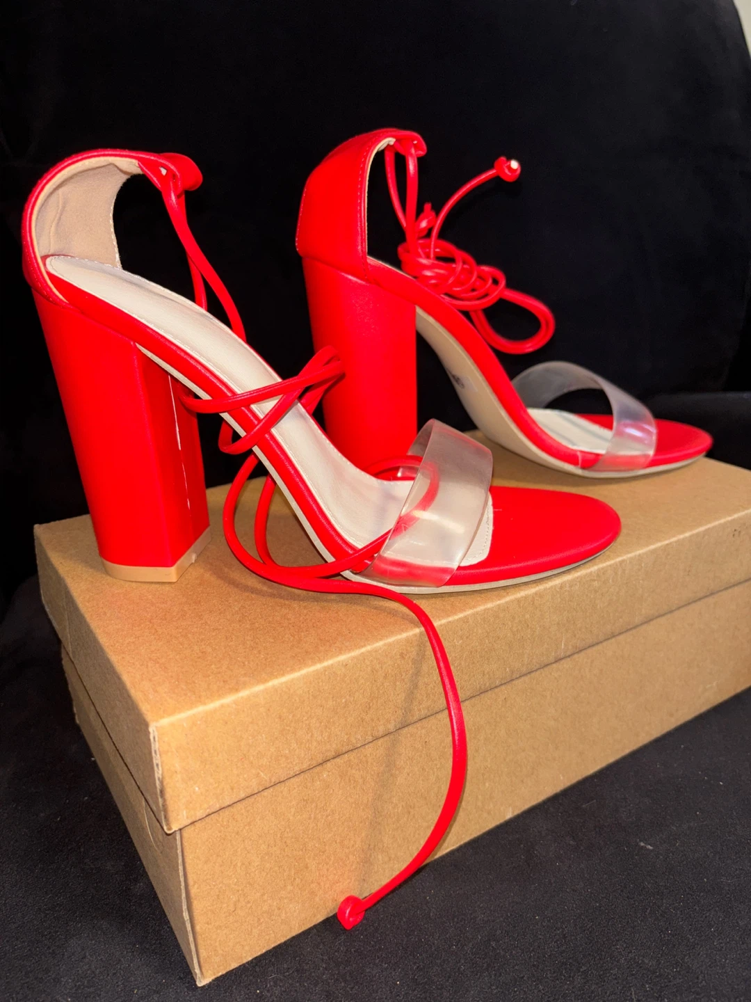Red Lace-Up Heels, Size 6 - photo 4