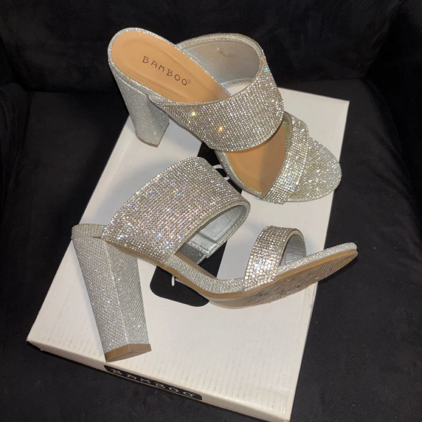 Bamboo Silver Rhinestone Heels - Size 6 thumbnail