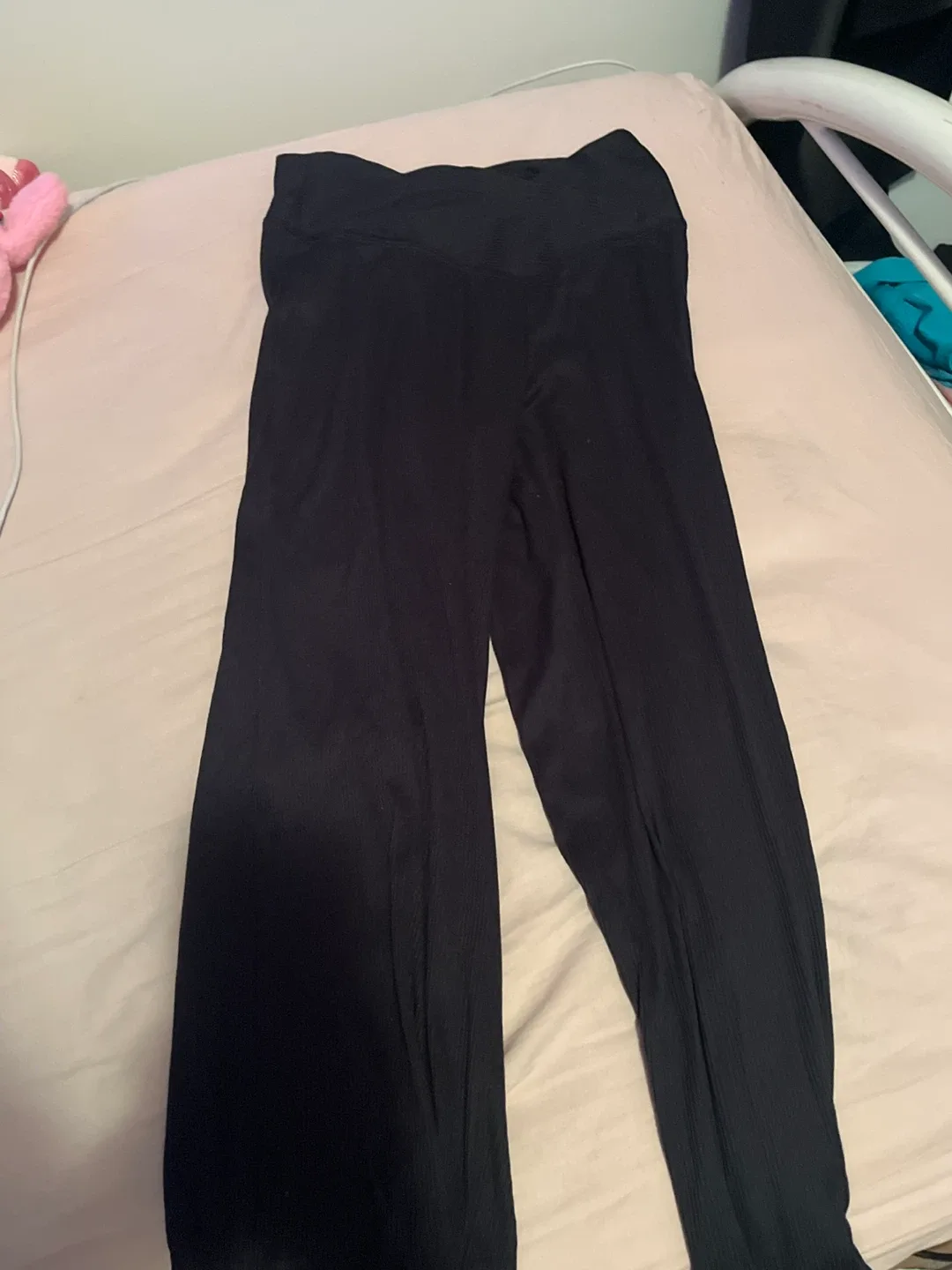 Black Ribbed Wide Leg Pants thumbnail