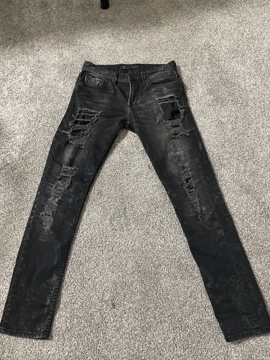 Guess Slim Tapered Distressed Black Jeans