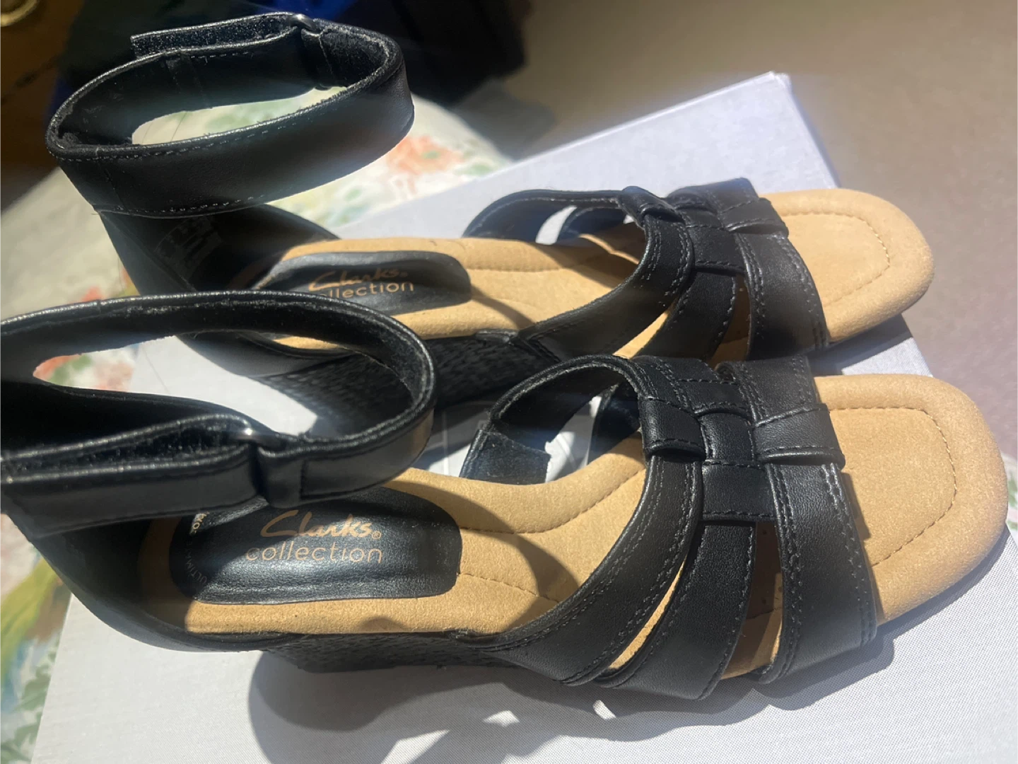 Clarks Collection Black Leather Sandals, Size 5