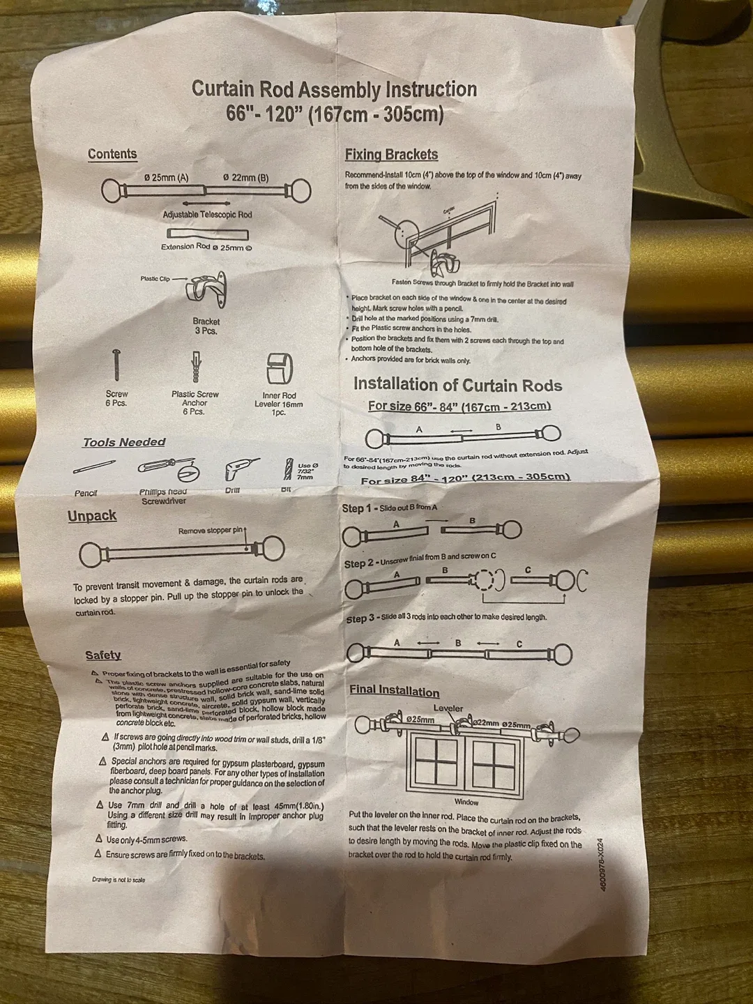 Golden Curtain Rod Assembly 66"-120" image indicator(4)